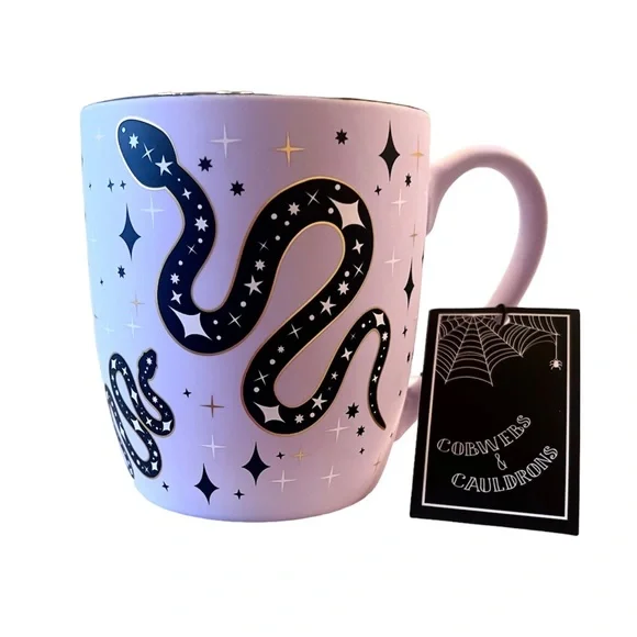 ๐ค SNAKE & Gold Metallic Stars Halloween Lavender Soft-Touch Halloween Mug NEW - Picture 1 of 2